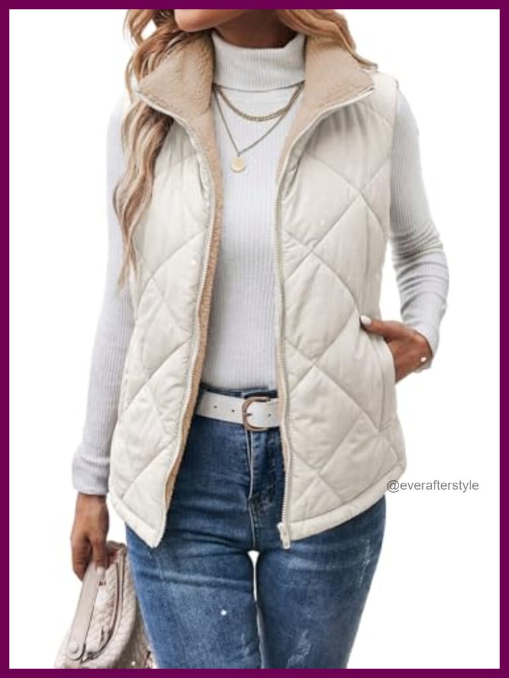 Dokotoo Quilted Sherpa Fleece Vest Stand Collar Zip Up Puffer Sleeveless Jacket